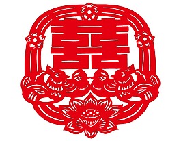 红色剪纸喜字贴花png元素