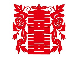 紅色剪紙喜字png元素