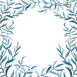 藍(lán)色清新葉子植物邊框