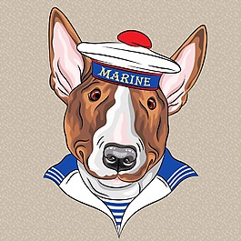 趣味卡通可愛的斗牛犬插畫