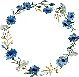 清新藍(lán)色水彩繪花朵邊框