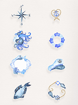 水彩出海航行透明素材合集