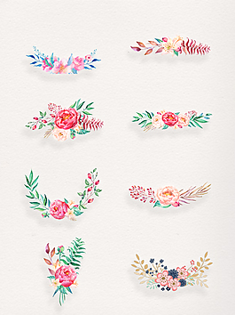 手繪彩色鮮花透明素材合集