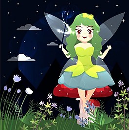 草地美女天使ai矢量素材下载