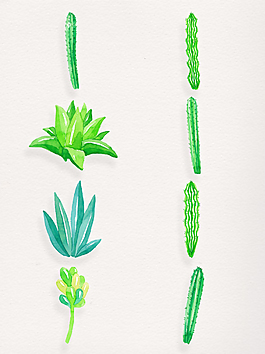 手繪綠色植物透明素材合集