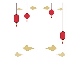 卡通紅色燈籠祥云png元素
