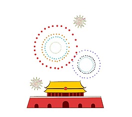 漫畫天安門禮花插畫png元素
