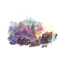 中式丛林山峰png元素