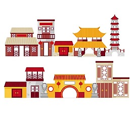 扁平彩繪中式建筑卡通插畫png