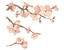 中式粉色水墨國畫桃花png元素