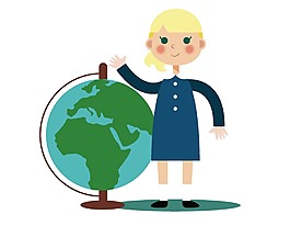 卡通扁平女学生地球仪png元素