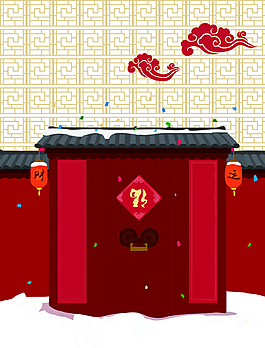矢量中國風(fēng)大門祥云背景