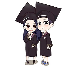 卡通學(xué)士帽男孩女孩漫畫png元素