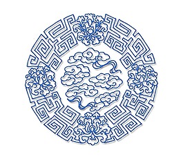 中式青花瓷花紋png元素
