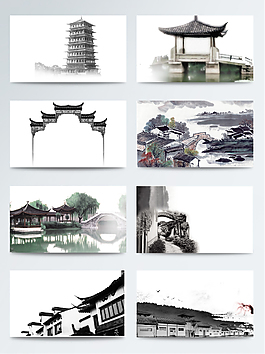 水墨古建筑裝飾圖案