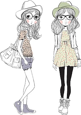 時(shí)尚手繪時(shí)尚少女插畫