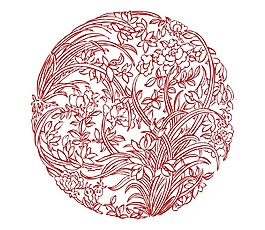 紅色中式花草紋png元素