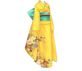 中式黃色和服png元素