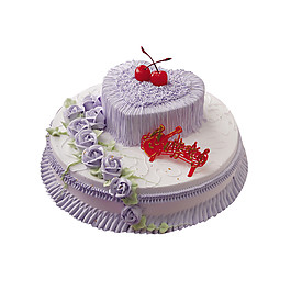 紫色雙層愛心花朵蛋糕