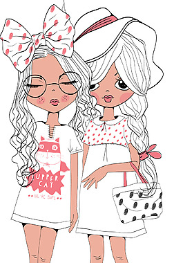 時(shí)尚手繪卡通美少女插畫