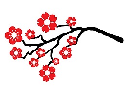 卡通紅色梅花枝頭png元素