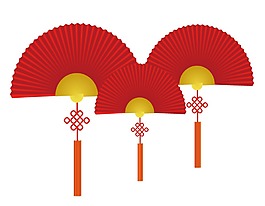 卡通紅色喜慶折扇png元素