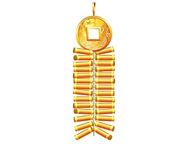 金色卡通鞭炮挂饰png元素