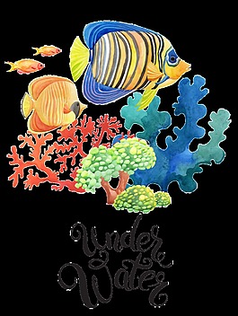手繪海底水彩魚png透明素材