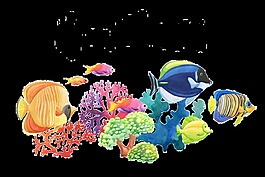 手繪魚缸里的世界png透明素材