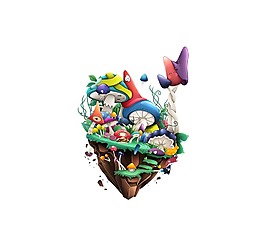 立體卡通蘑菇插畫元素png