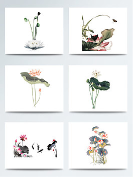 荷花中國(guó)風(fēng)水墨PNG元素圖
