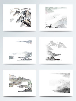 水墨云霧繚繞的山PNG元素