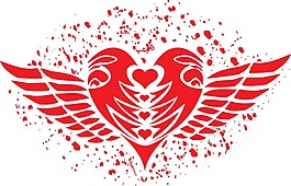 紅色有翅膀心形png元素