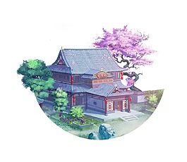 卡通中式建筑房屋png元素