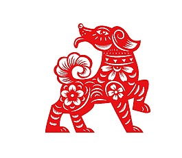 红色狗狗创意剪纸png元素