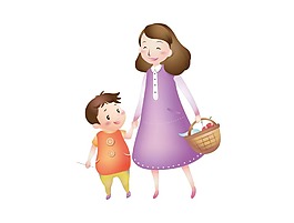 卡通逛街母子png元素