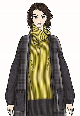 个性格子大衣女装服装效果图