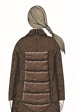 簡(jiǎn)單褐色保暖大外套女裝服裝效果圖