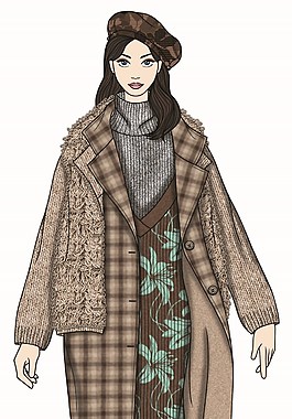 個(gè)性風(fēng)格格子寬松外套女裝服裝效果圖