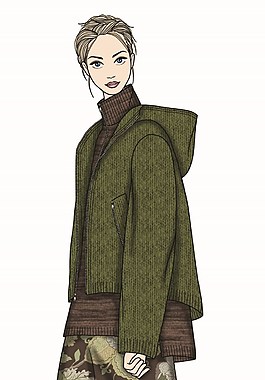 成熟綠色短外套女裝服裝效果圖