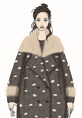 溫婉白色斑點大外套女裝服裝效果圖