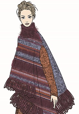 民族风红色条纹毛衣女装服装效果图