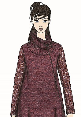 溫婉深紅色連衣裙女裝服裝效果圖