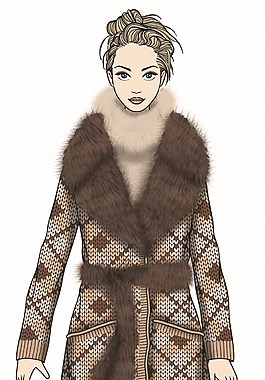 成熟美麗大毛領外套女裝服裝效果圖