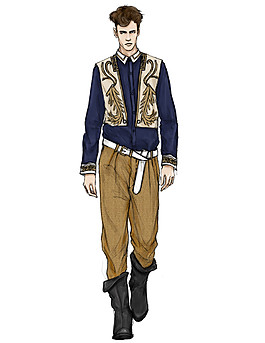 贵气黄色花纹马甲男装服装效果图