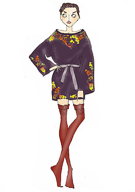 美麗紫色花紋外套女裝服裝效果圖