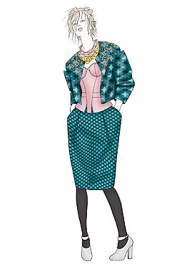 時尚風格藍綠色外套女裝服裝效果圖