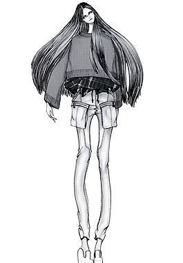 潮流时尚灰色毛衣女装效果图
