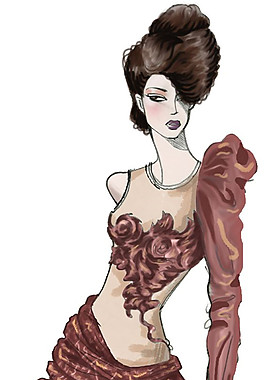 時尚個性紅色禮服女裝效果圖