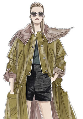 個性軍綠色大外套女裝效果圖